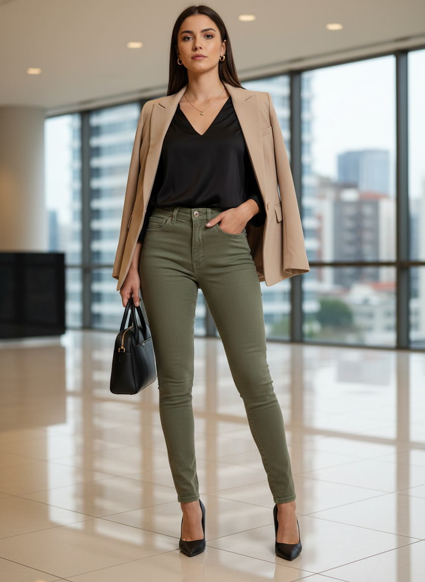 Calça Jeans Skinny Verde Oliva Cintura Alta - DRESS TO / 34