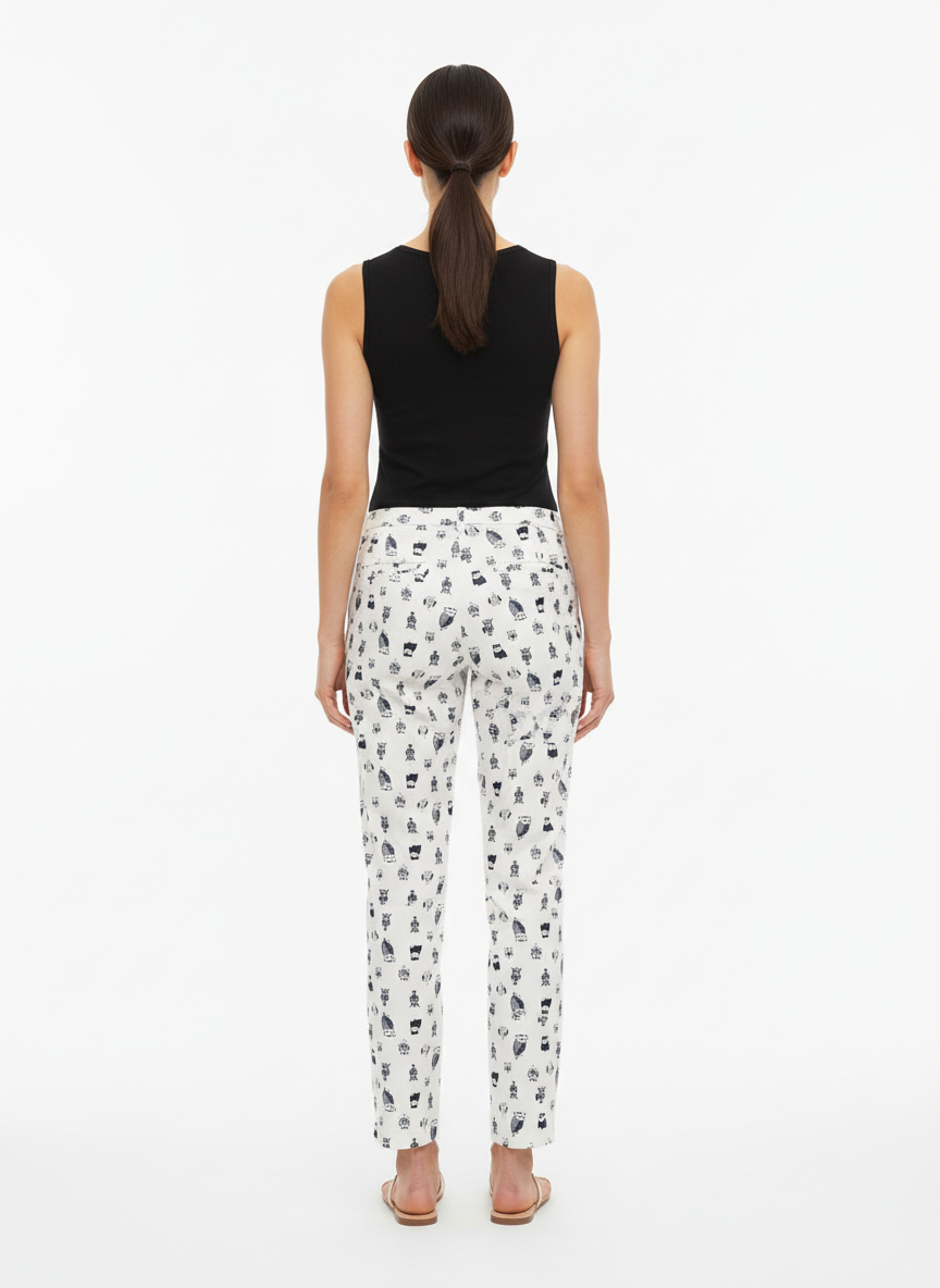 Calça tecido skinny branca estampa coruja - COR DOCE | 38