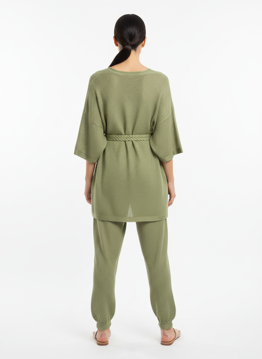 Conjunto tricot calça e blusa com amarração verde - SEM MARCA | M