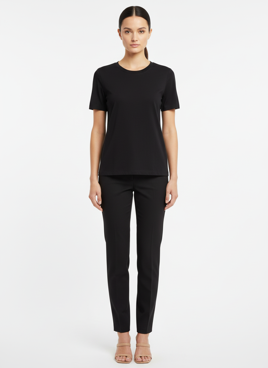 Blusa algodão manga curta gola careca preta - ZARA | P