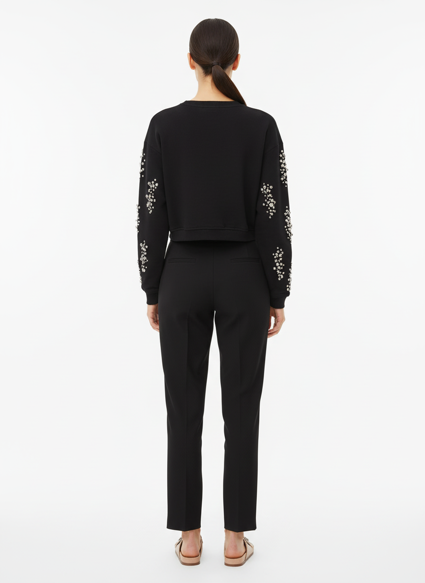 Moletom Cropped com Pedrarias Bordadas Preto - Caos/P