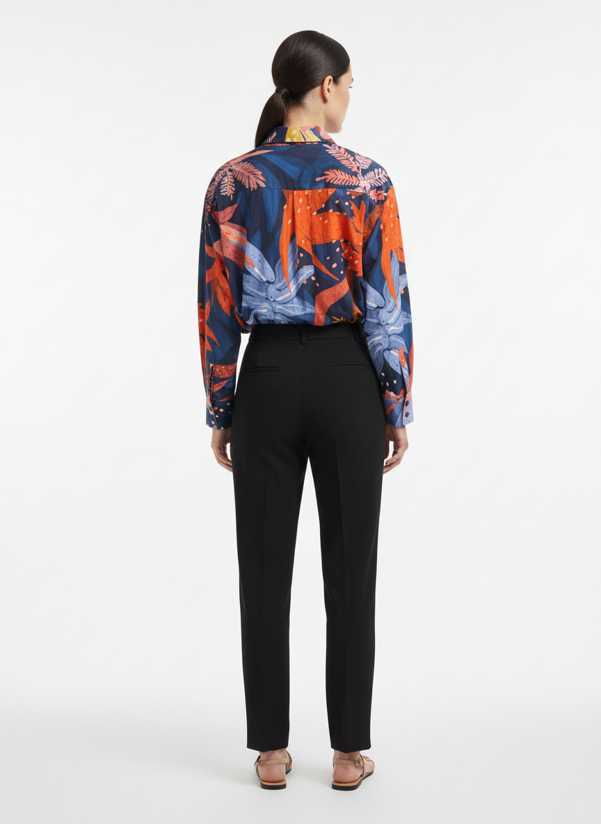 Camisa Feminina Estampada Tropical Folhagem - BORDA BARROCA / P
