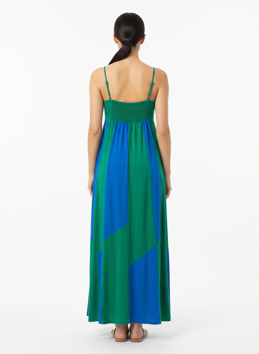Vestido longo alça recorte verde e azul - FARM | M