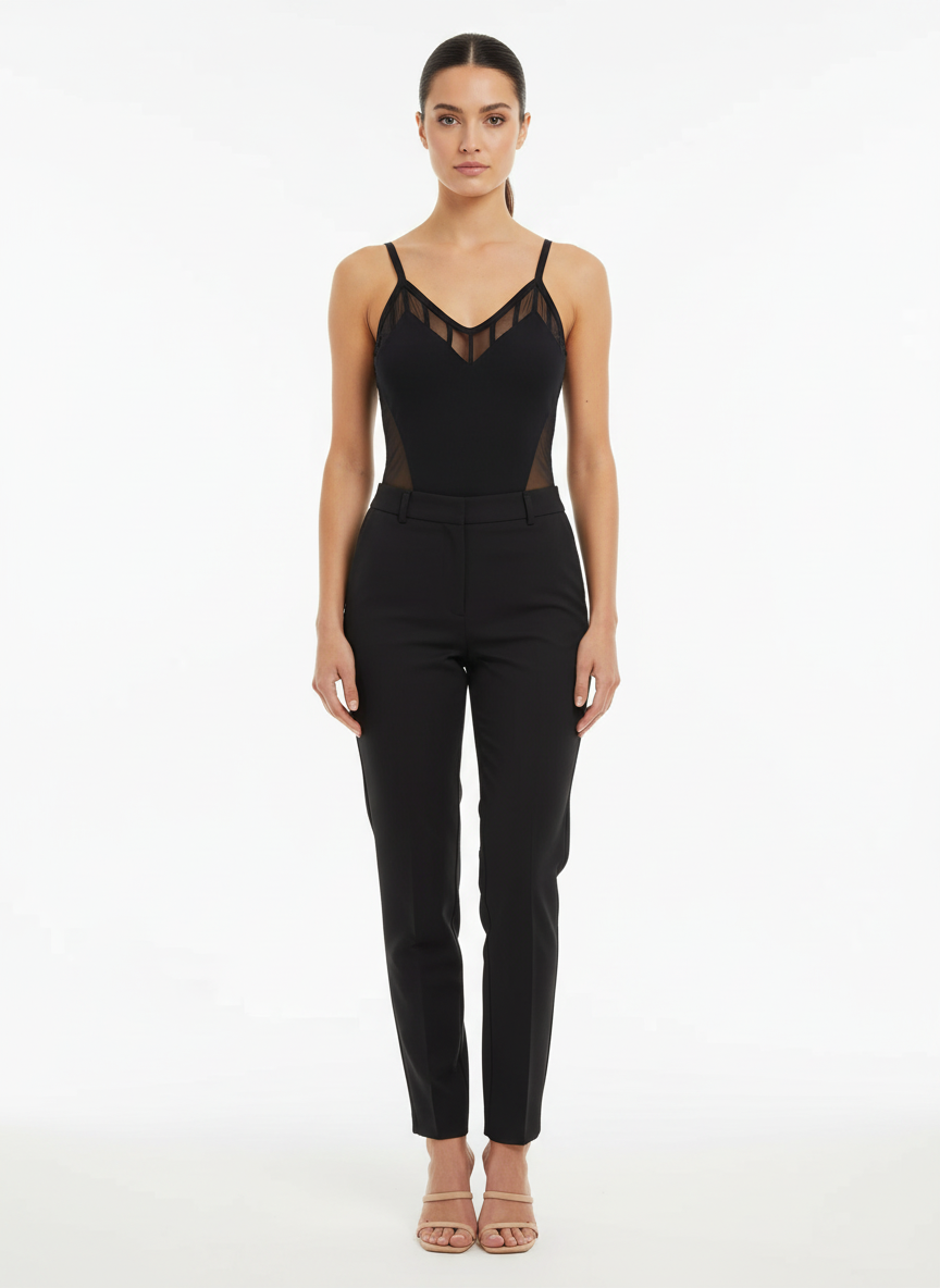 Body Feminino Preto com Tule Transparente - Canal / M