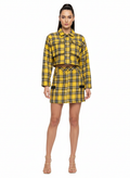 Conjunto Cropped Flanela Xadrez Escocês Amarelo e Preto - Skazi/P