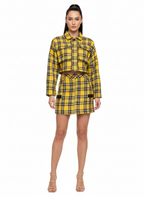 Conjunto Cropped Flanela Xadrez Escocês Amarelo e Preto - Skazi/P