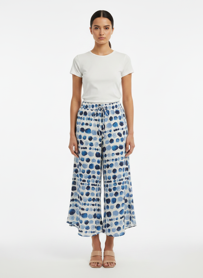 Calça Pantacourt Estampada Fluida - M
