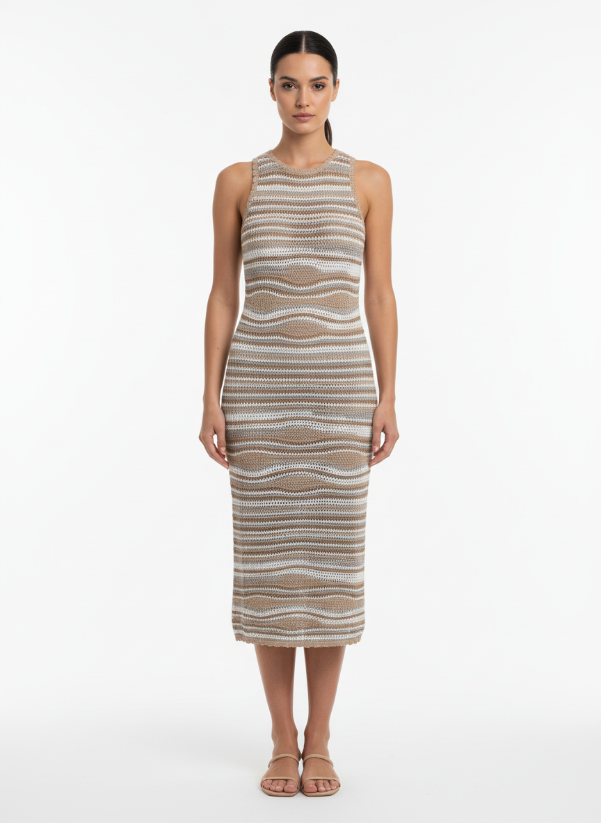 Vestido Midi Tricô Listrado - Animalle/U