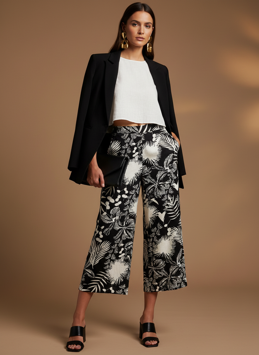 Calça Pantacourt Estampada Tropical - CANTÃO / M