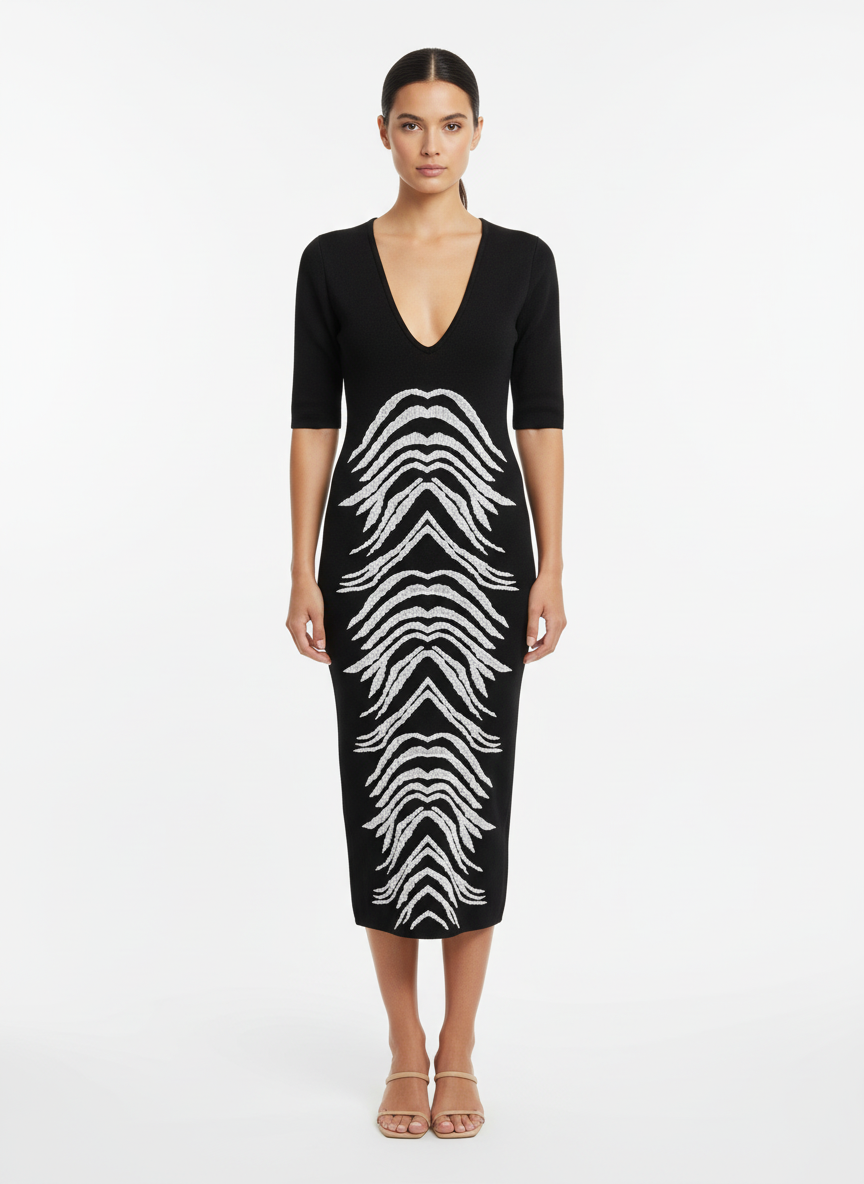 Vestido tricot preto bordado em branco - CARMEN STEFFENS | M