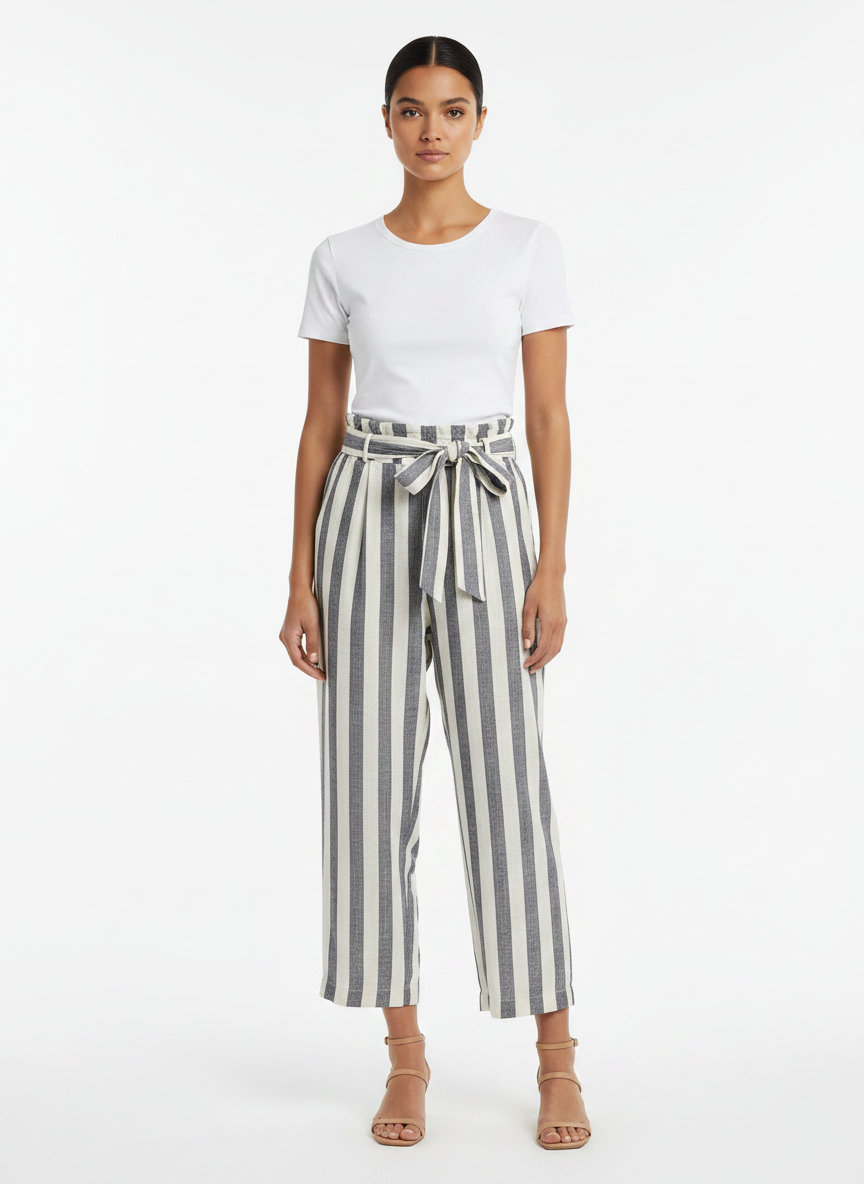 Calça Listrada Pantacourt Linho - Bershka / 38