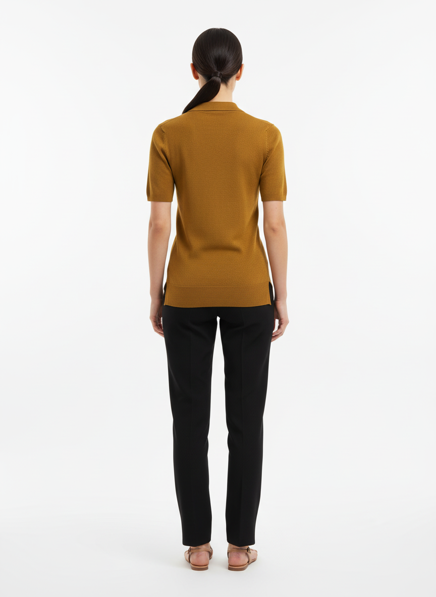 Blusa tricot gola polo com zíper verde musgo - CORTELLE | P