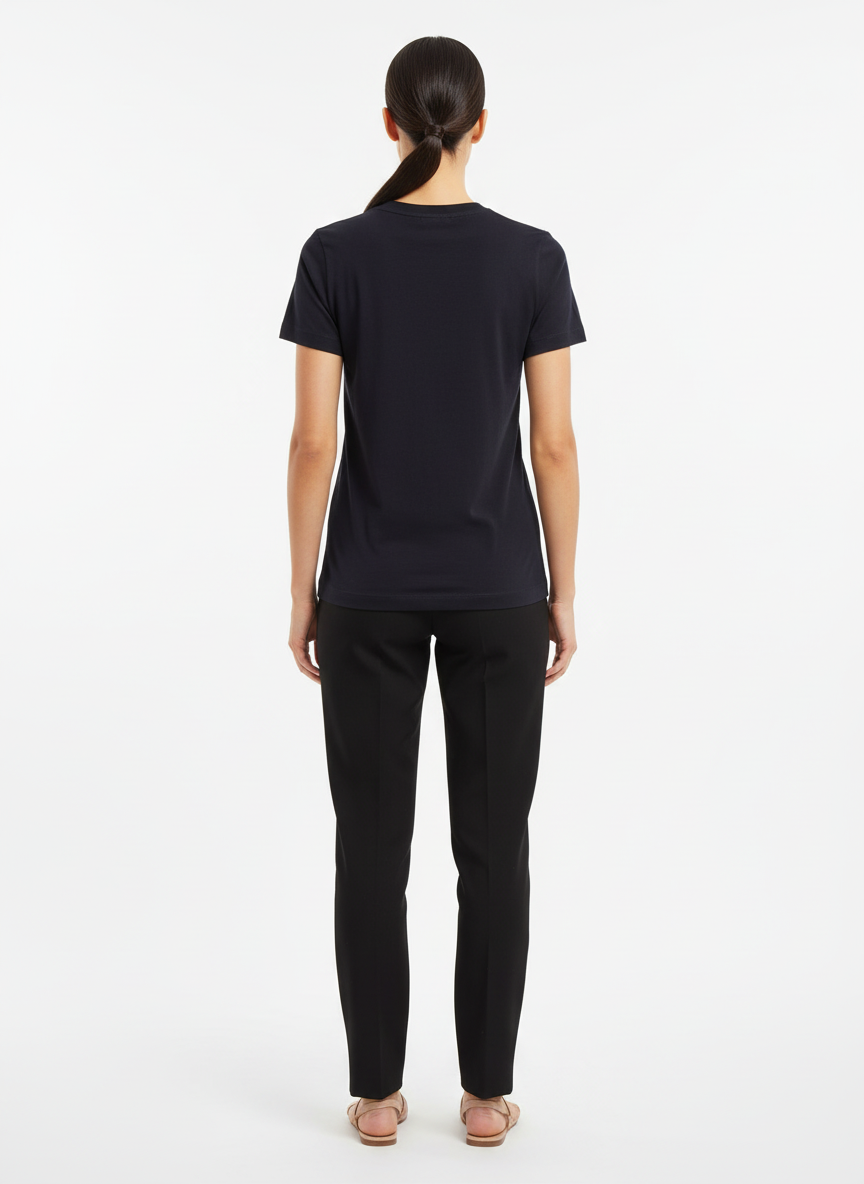 Blusa algodão manga curta gola careca preta - ZARA | P