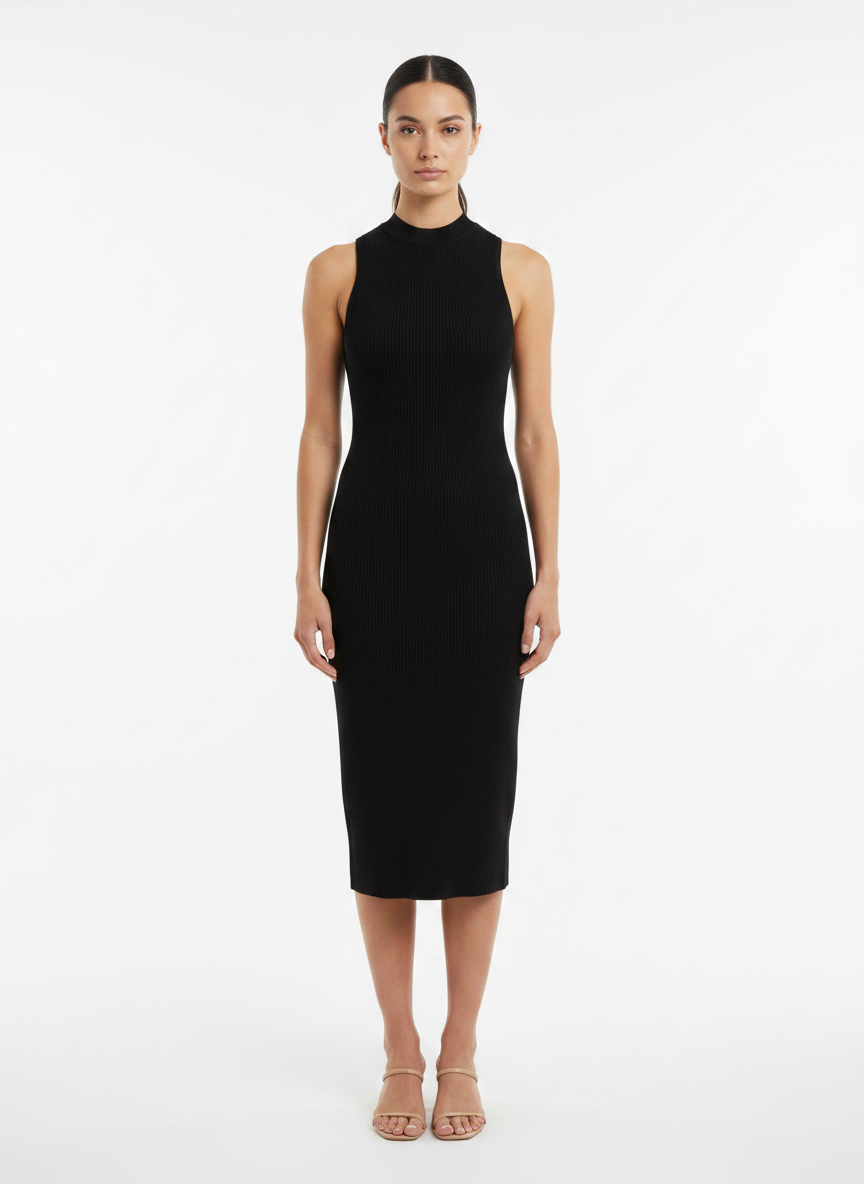 Vestido Midi Canelado Gola Alta - DRESS TO / M