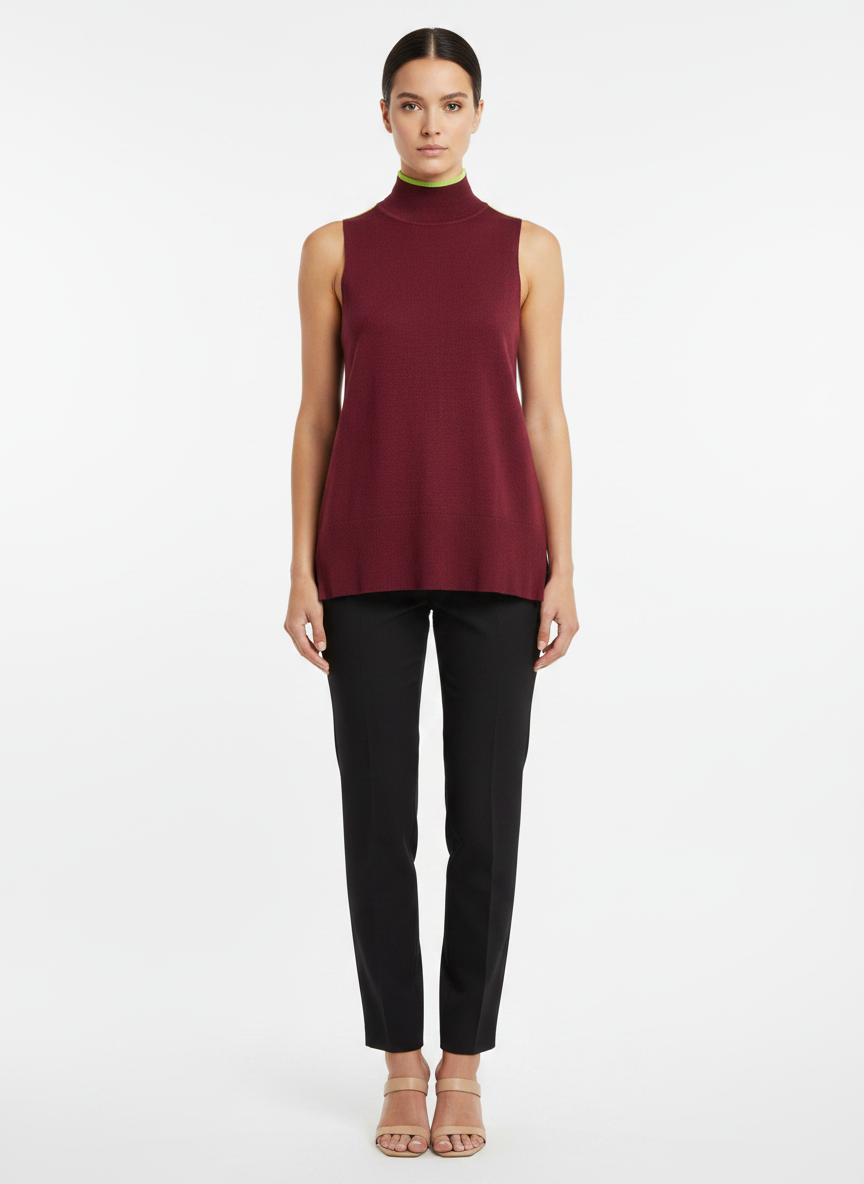 Blusa longa tricot sem manga gola alta vinho - ANIMALE JEANS | P