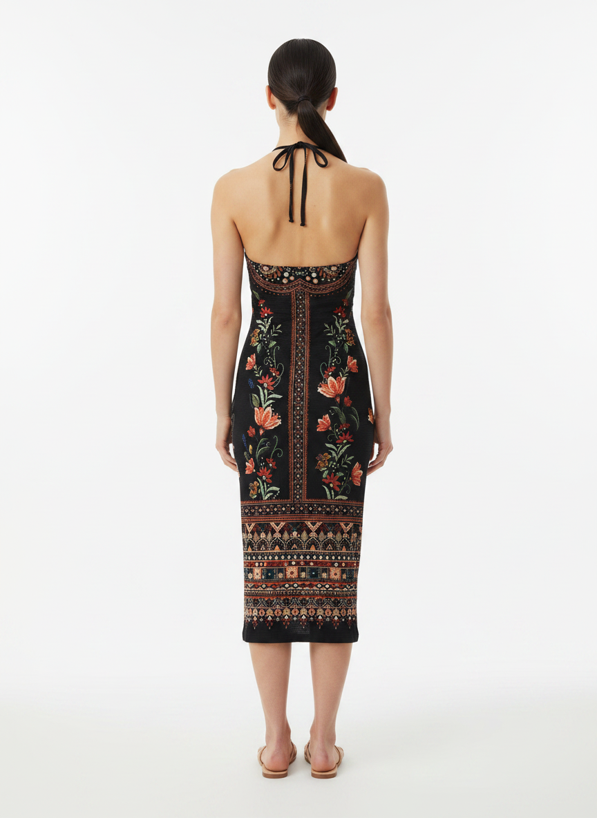 Vestido Midi Estampado Étnico Halterneck - FARM / M