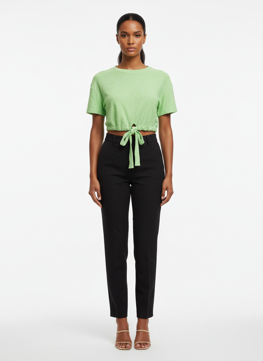 Blusa Verde Lima com Amarração na Barra /P