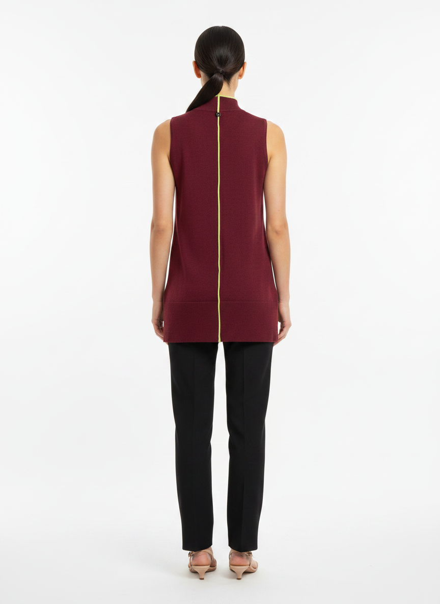 Blusa longa tricot sem manga gola alta vinho - ANIMALE JEANS | P