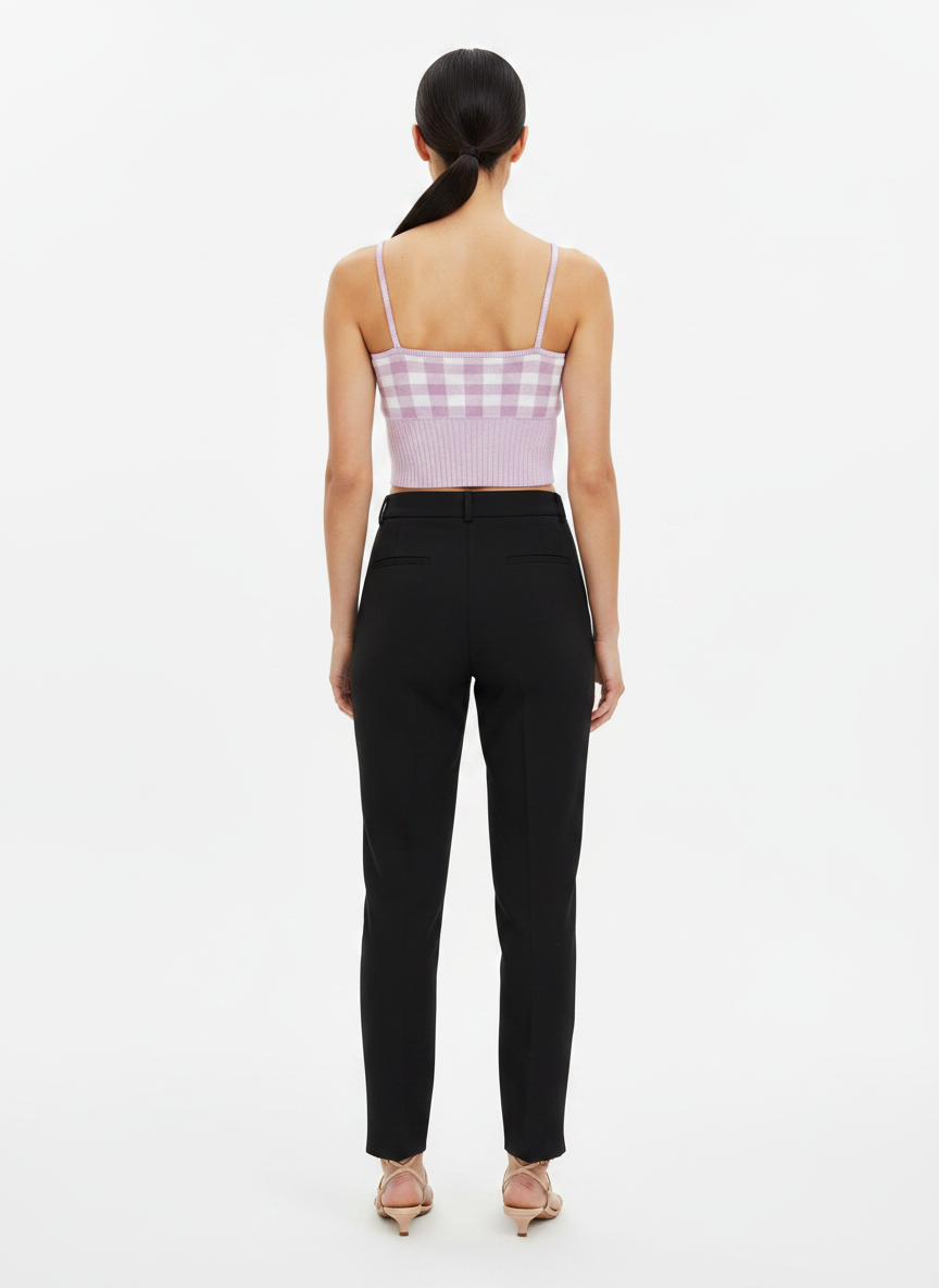 Cropped tricot xadrez decote coração lilás - CASUALLI | M