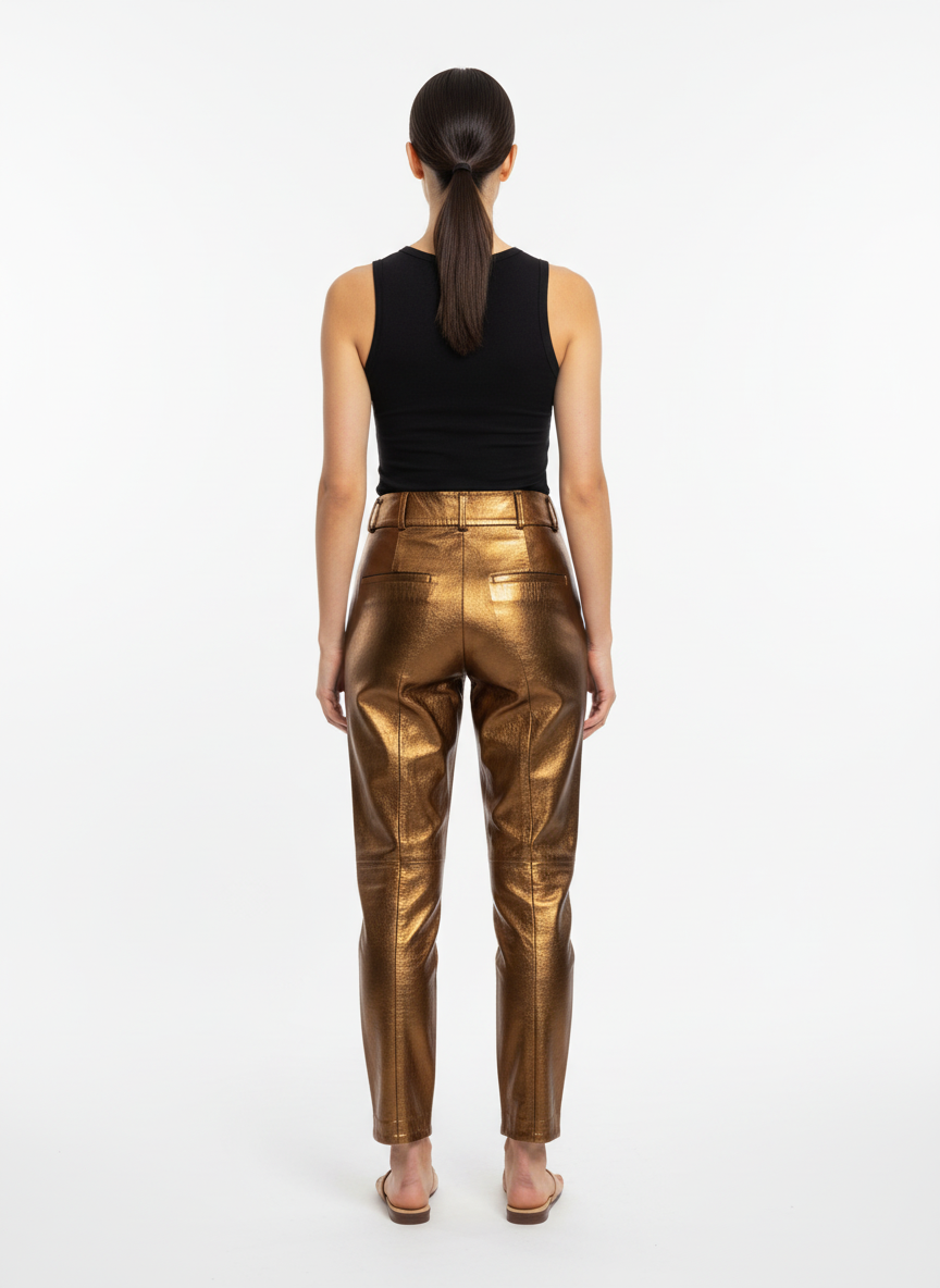 Calça balloon couro metalizado cobre cintura marcada - ANIMALE | 38