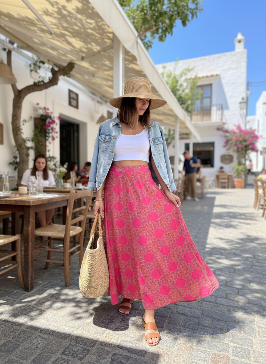 Saia Longa Estampada Rosa Vibrante - DRESS TO / P