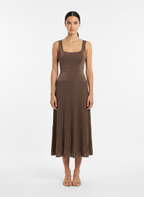 Vestido longo tricot brilho costas nua marrom - Animale/P