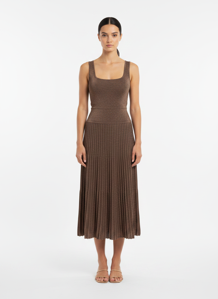 Vestido longo tricot brilho costas nua marrom - Animale/P