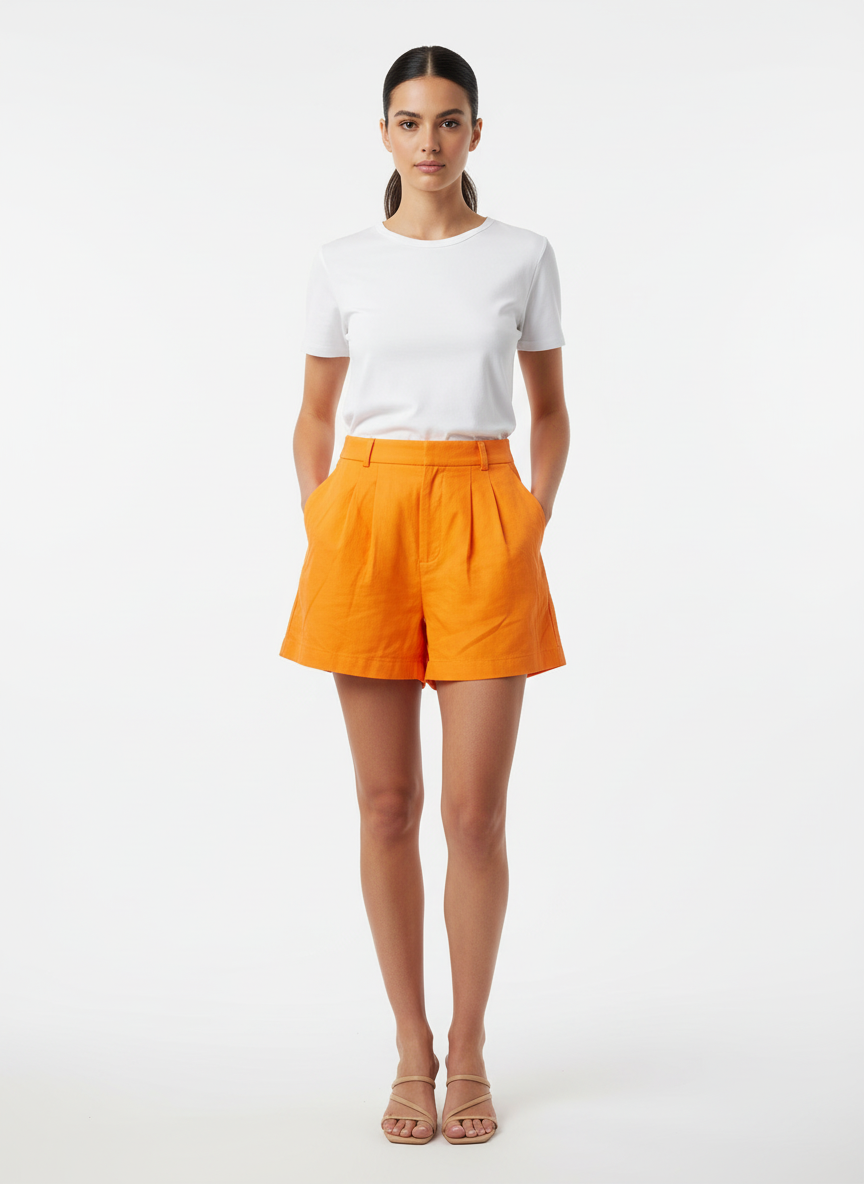 Shorts Cintura Alta com Pregas Laranja - All’s/P