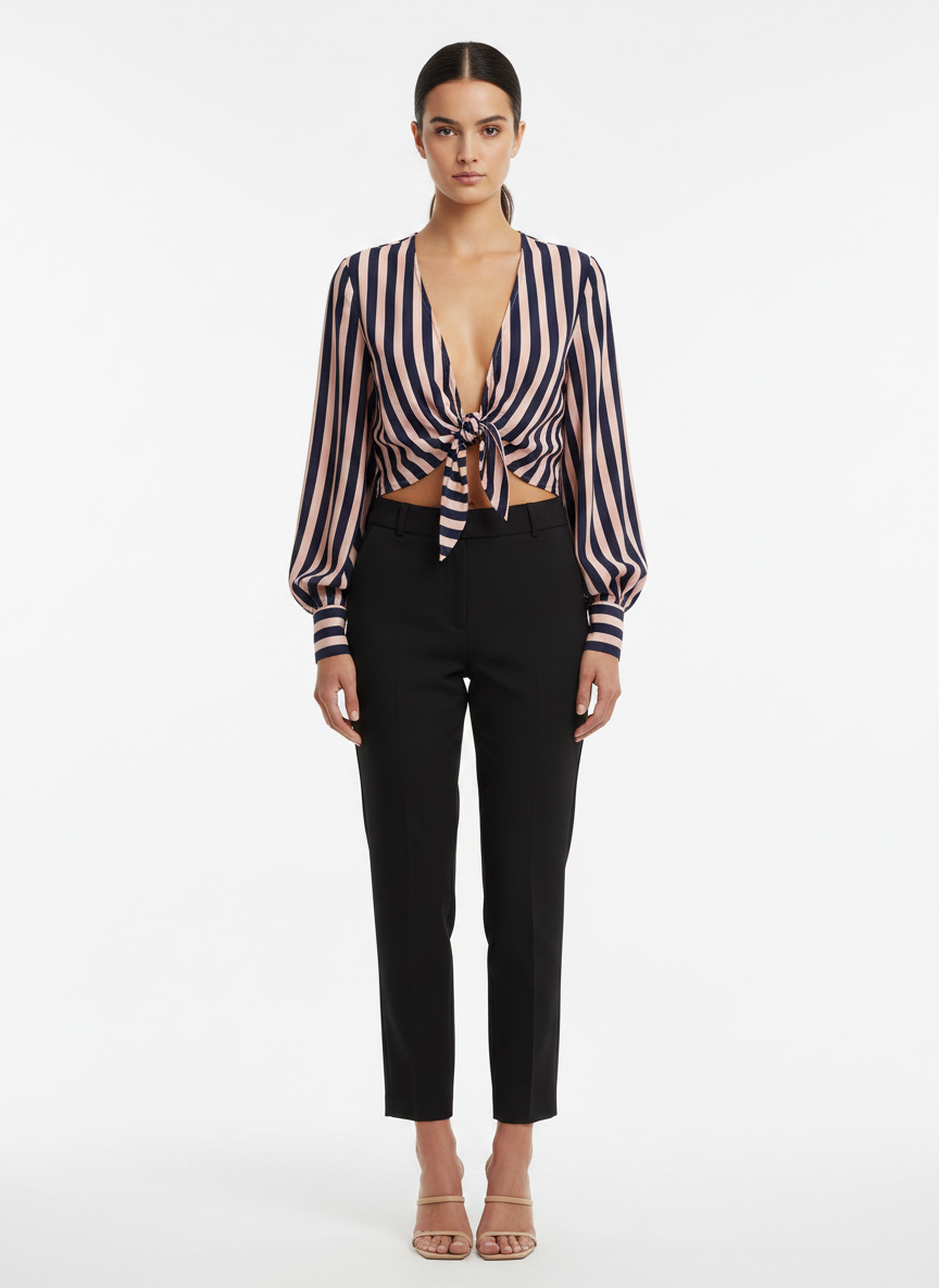 Camisa Cropped Listrada Amarração Frontal - DRESS TO / M