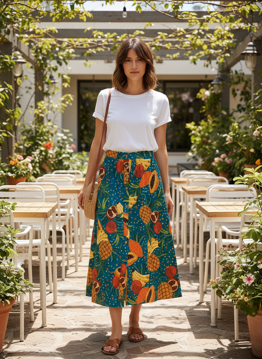 Saia Midi Estampada Frutas Botonê - FARM / P