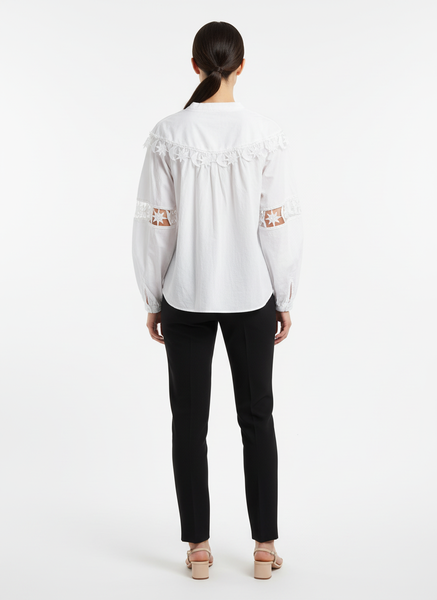 Blusa Algodão Boho Chic com Renda de Estrelas - SKAZI / P