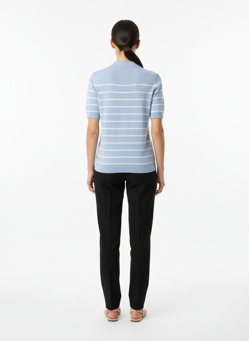 Blusa tricot listrada azul claro - CORTELLE | M