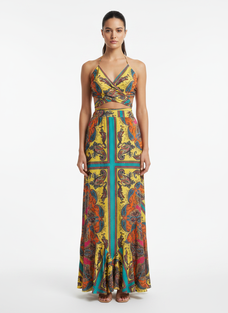 Conjunto Maxi Estampado Halter Neck Boho Chic - DRESS TO / P