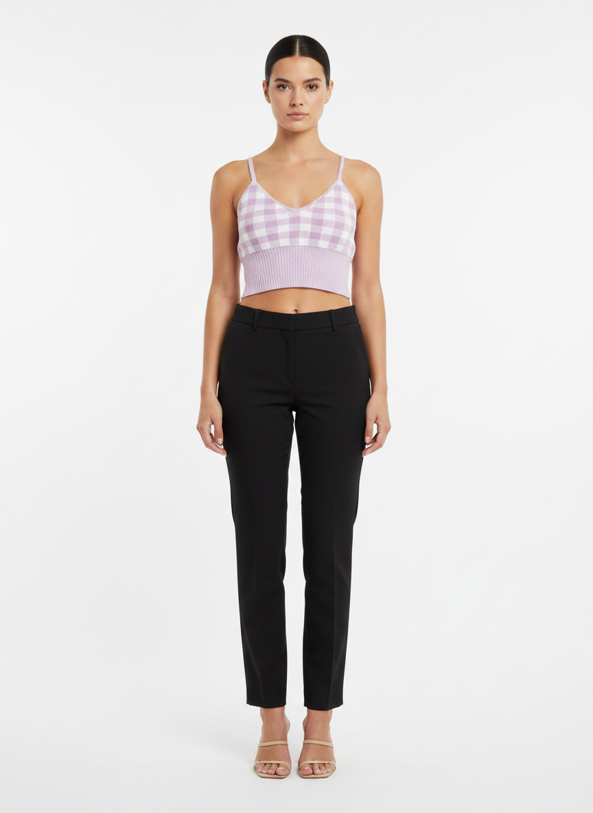 Cropped tricot xadrez decote coração lilás - CASUALLI | M
