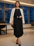 Vestido Midi Preto Manga Dolman com Cinto - ANIMALE / G