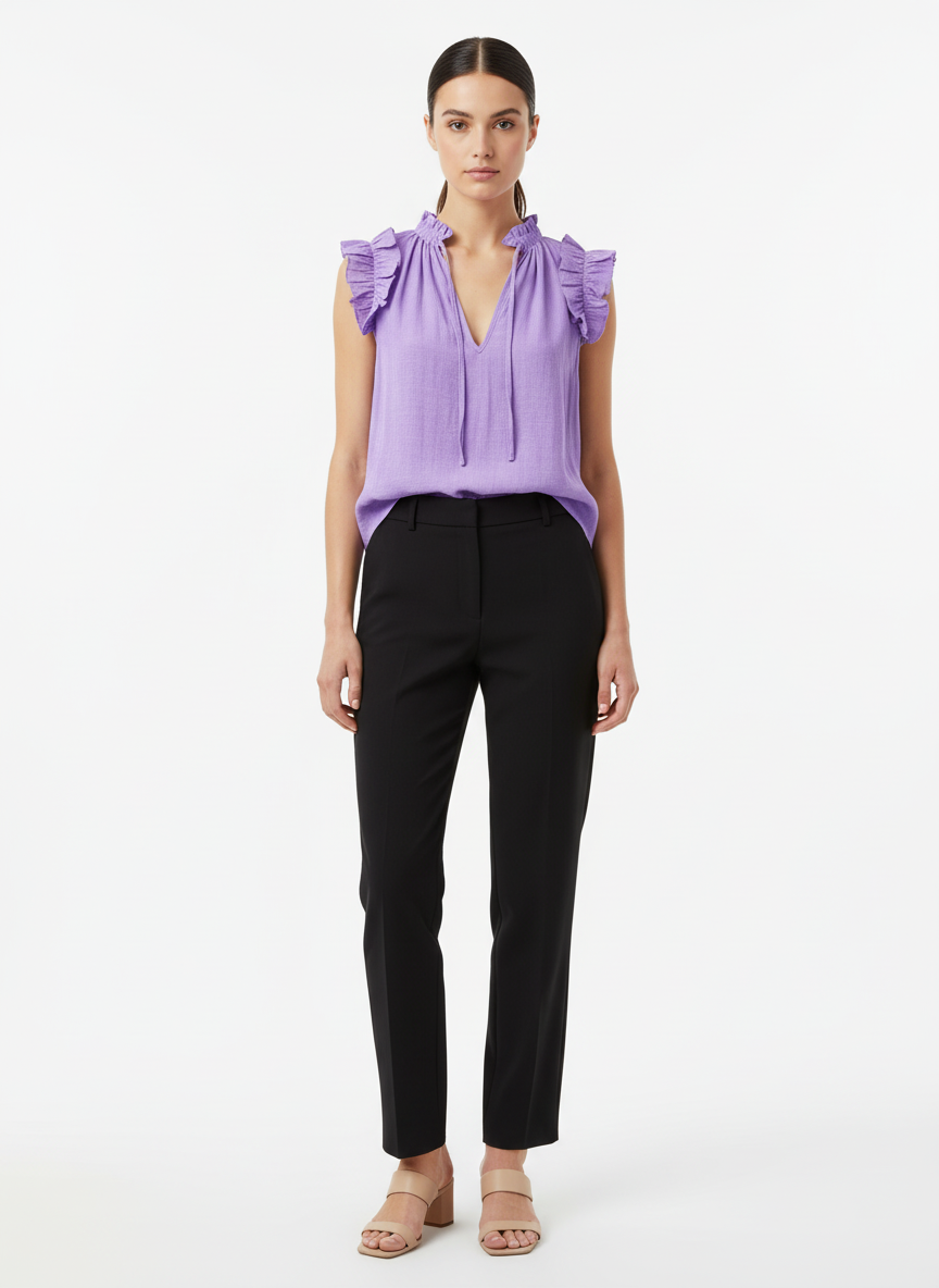 Blusa Ruffle Decote V Roxa - Skunk / 36