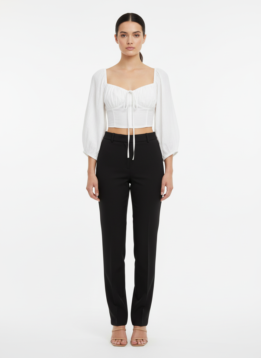 Cropped mangas bufantes amarração frente lastex costas branco - SKUNK | 36