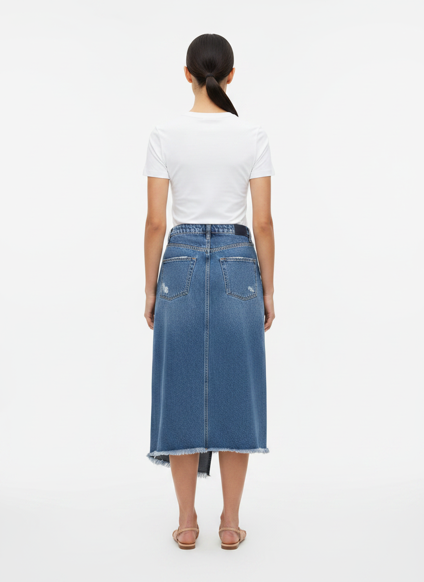 Saia Jeans Midi Destruída com Fenda Frontal - DRESS TO / 36