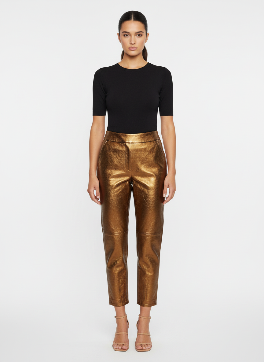 Calça balloon couro metalizado cobre cintura marcada - ANIMALE | 38