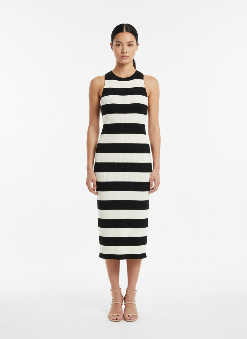 Vestido Midi Tricô Listrado - Animale/P