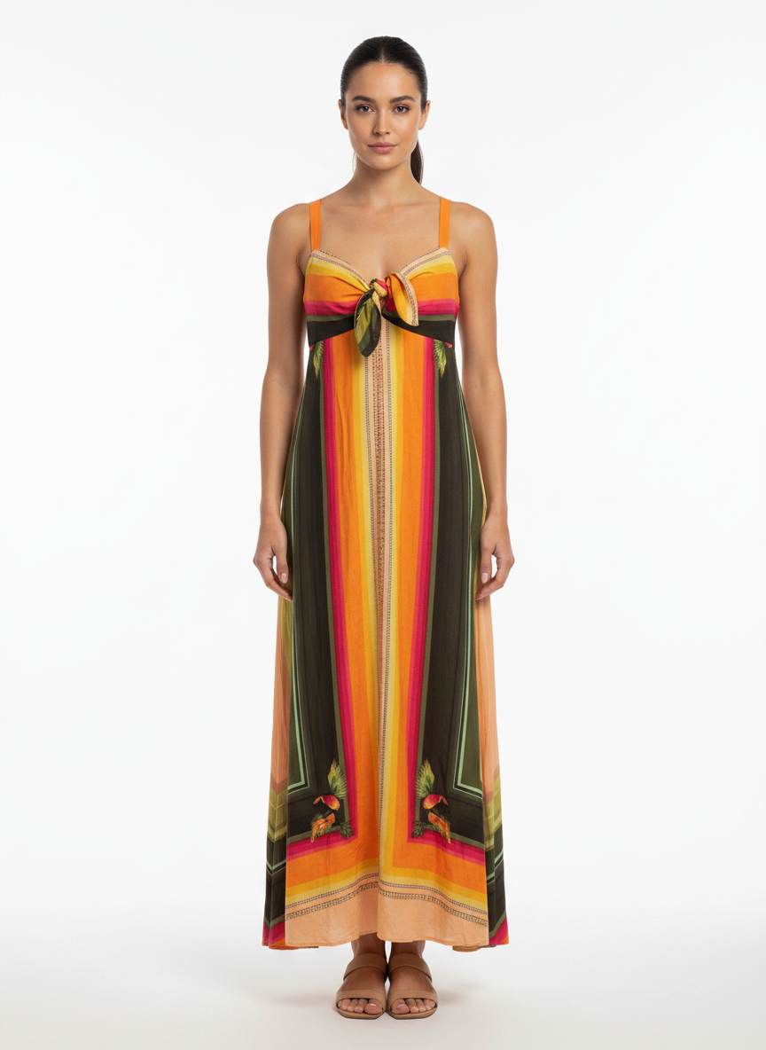 Vestido Longo Estampado Listras Vibrantes - Farm / M
