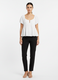 Blusa top peplum manga bufante decote estilo camponesa branca - KIRIOUS | P