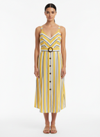 Vestido Midi Listrado V-Neck com Botões e Cinto - ANIMALE / M
