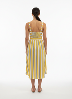 Vestido Midi Listrado V-Neck com Botões e Cinto - ANIMALE / M