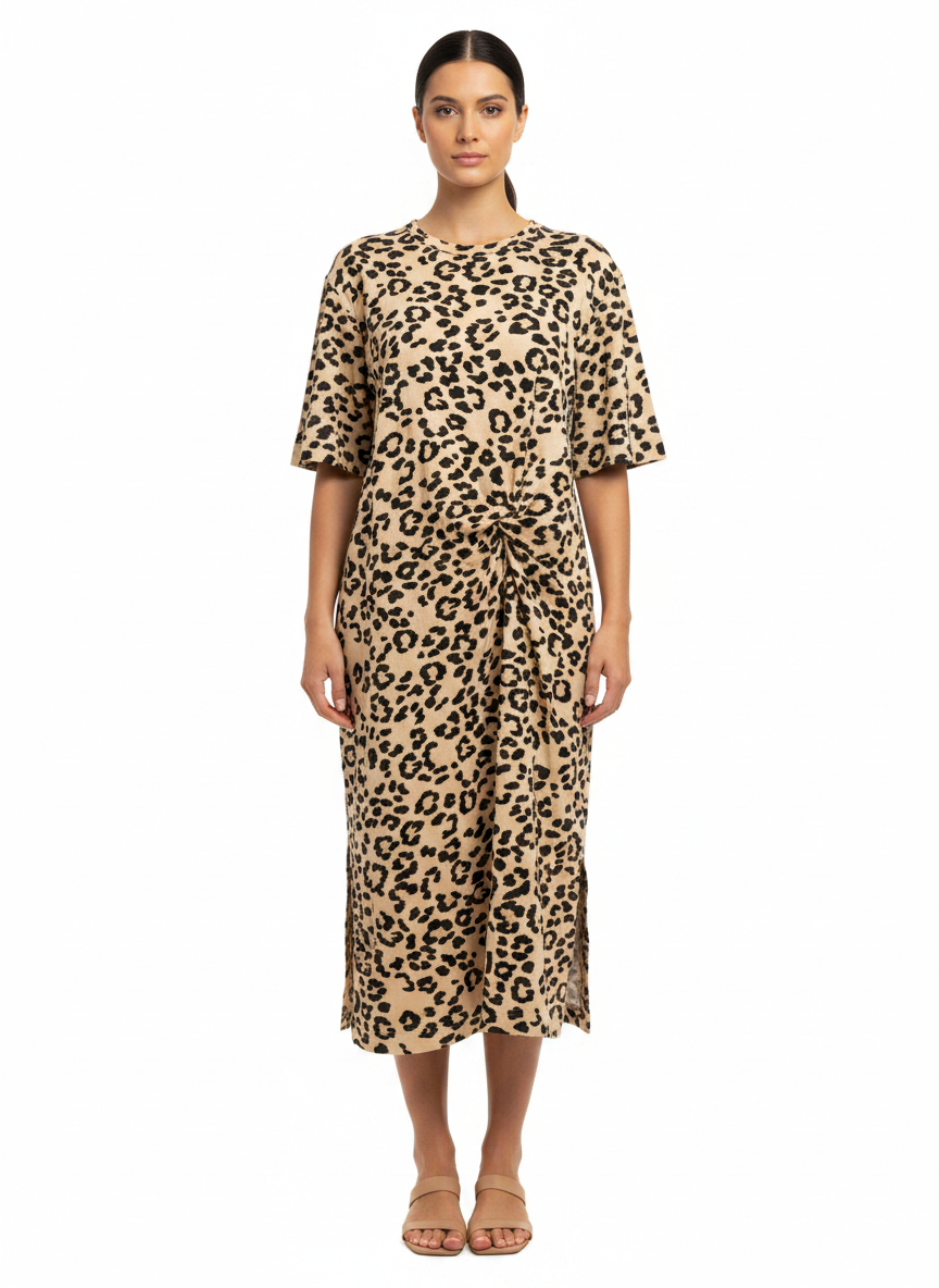 Vestido Midi Leopard Print com Nó - ANIMALE / G
