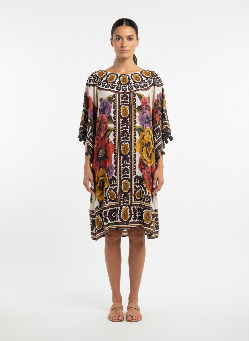 Vestido Fluido Estilo Kaftan Floral - Farm/P