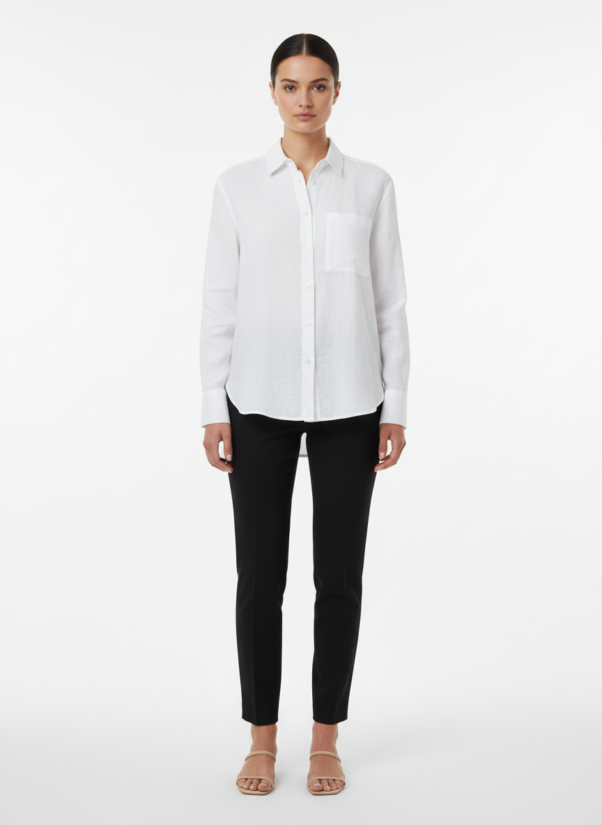 Camisa Feminina Branca Manga Longa Leve - AMBICIONE / P