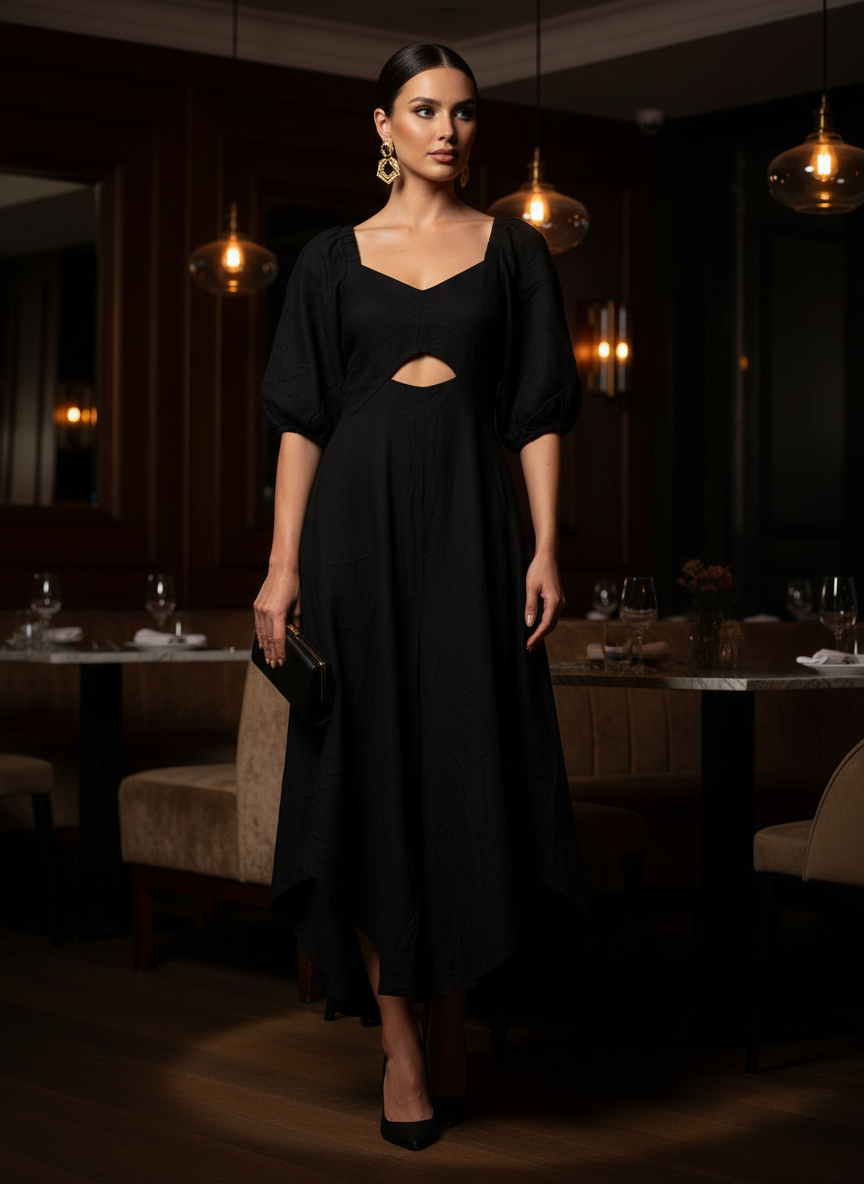 Vestido Midi Preto Cut-out Versátil - FARM / P