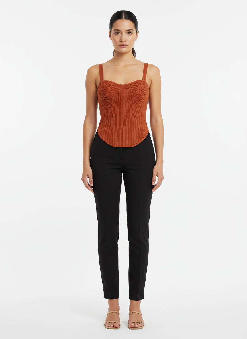Regata tricot canelada decote coração telha - SKUNK | P