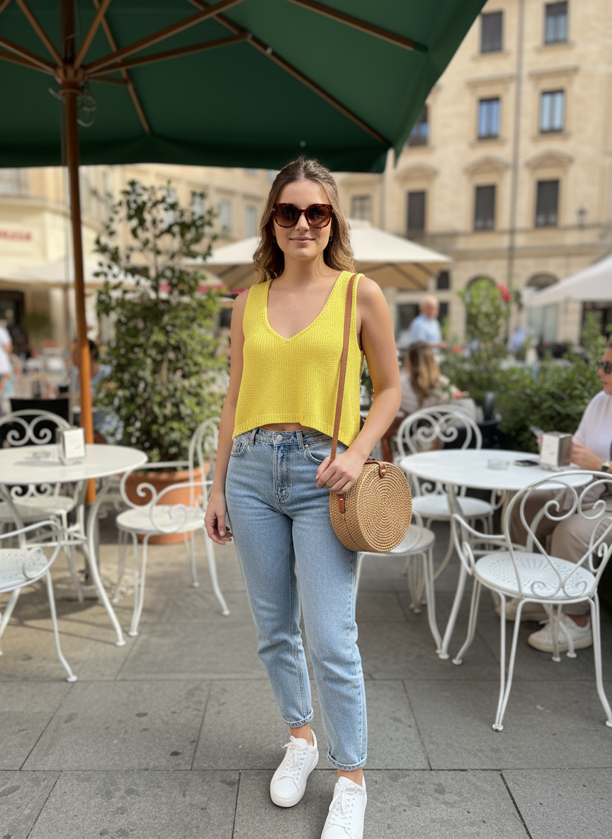 Blusa Tricô Amarelo V-Neck Cropped - DRESS TO / P